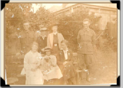 Photo shows Frank, Anna May, Margaret and Sydney with friends. One of the few photos showing the broters with their  young sister and mothrer. Adelaide 1916